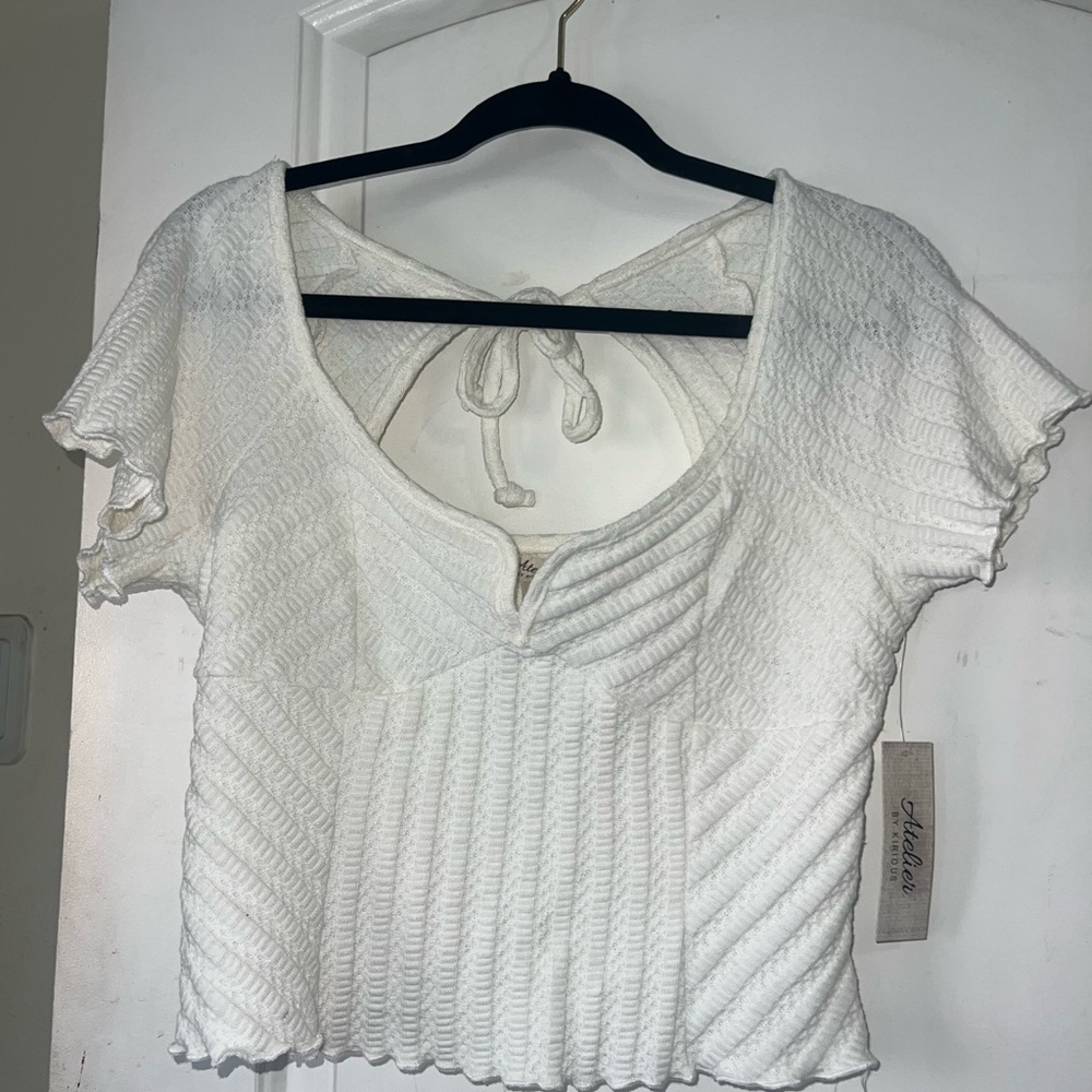 White Smocked Flutter Sleeve Crop Top